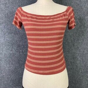 Mossimo Crop Top Women M Stretch Elastic Neckline Striped Short Sleeve